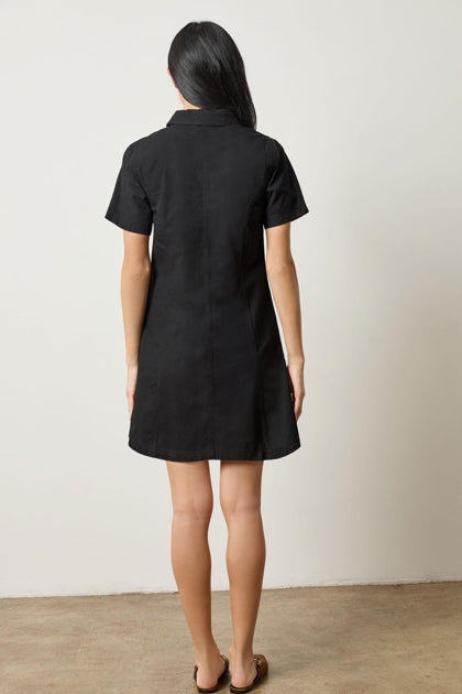Twill Paneled Shirt Dress in black by Lilla P