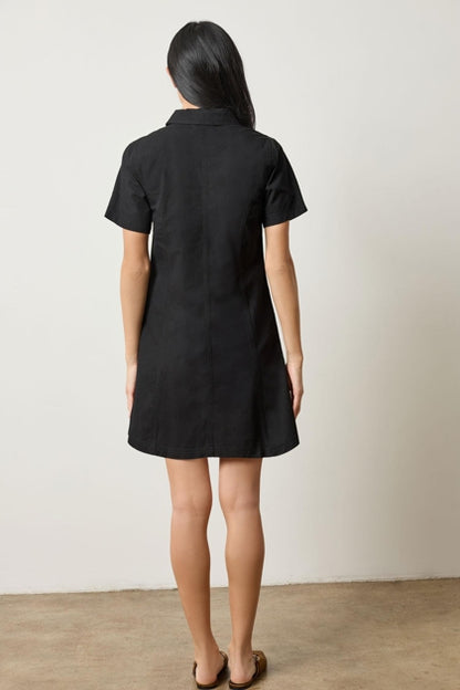 Twill Paneled Shirt Dress in black by Lilla P