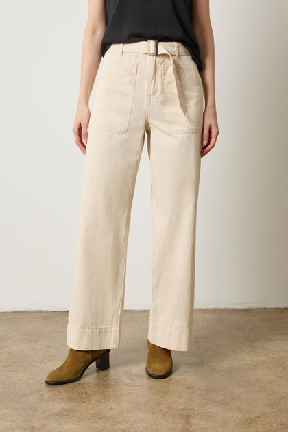 Slant Pocket Twill Pant in eggshell by Lilla P
