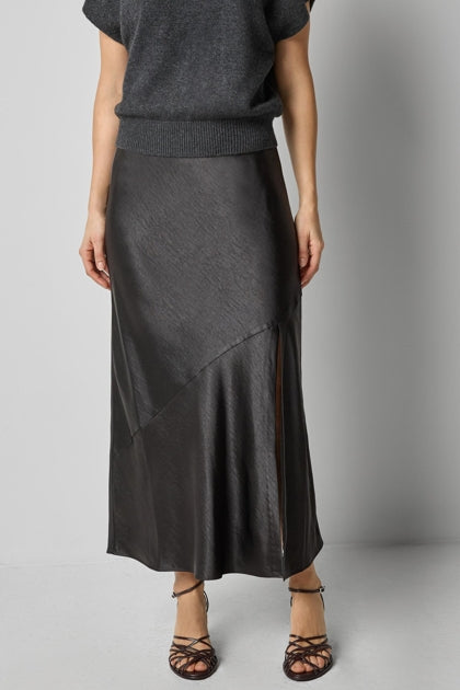 Satin Slit Front Skirt in black by Lilla P