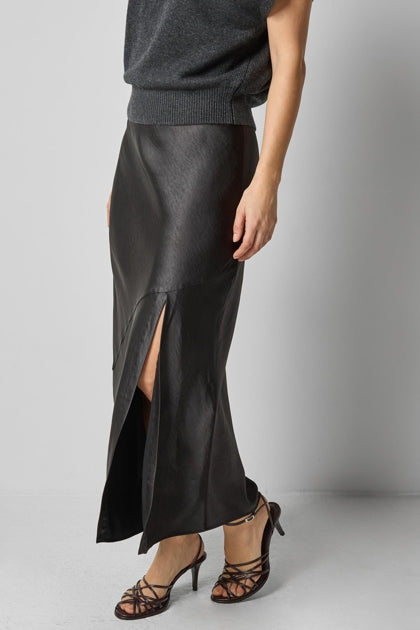 Satin Slit Front Skirt in black by Lilla P