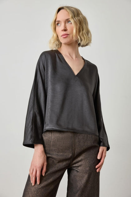 Satin V-Neck Dolman in black by Lilla P