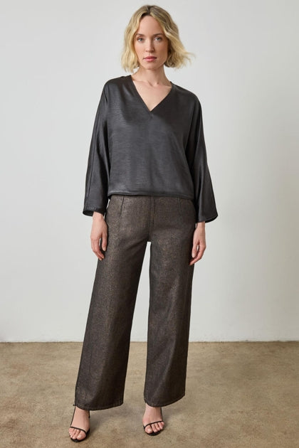 Satin V-Neck Dolman in black by Lilla P