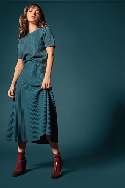 Flared Knit Skirt in deep sea by Lilla P