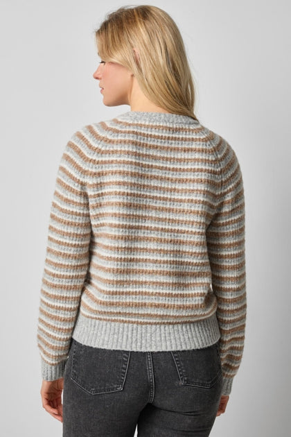 Button Front Striped Cardigan in dove stripe by Lilla P