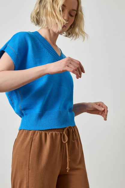 V-Neck Wedge Sweater in dutch blue by Lilla P
