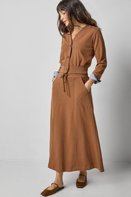 Chambray Cuff Cardigan in toffee by Lilla P