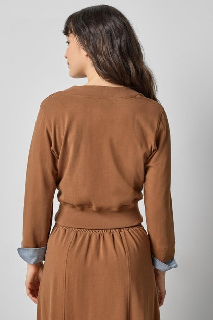 Chambray Cuff Cardigan in toffee by Lilla P