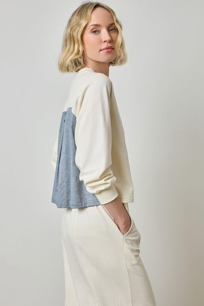 Chambray Pleat Back Pullover in magnolia by Lilla P