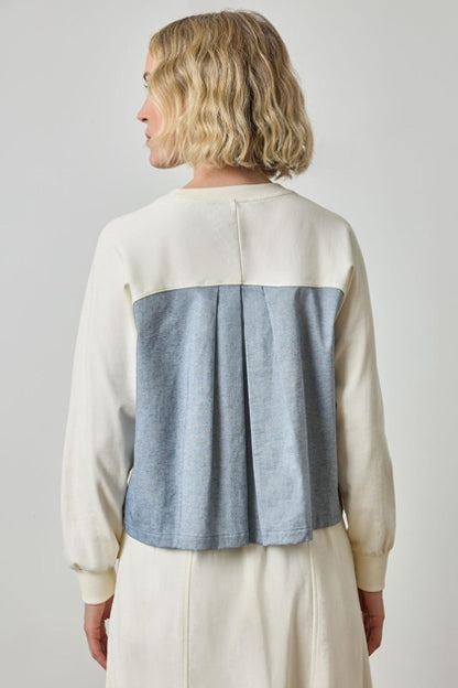 Chambray Pleat Back Pullover in magnolia by Lilla P