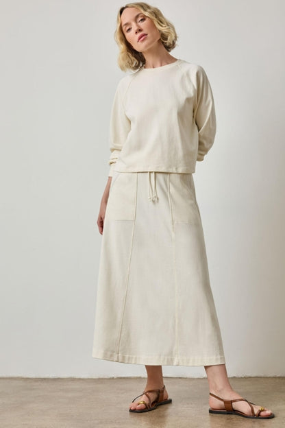 Chambray Pleat Back Pullover in magnolia by Lilla P