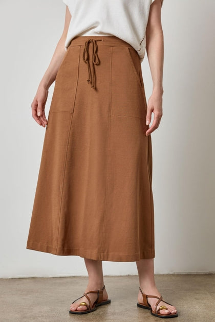 Drawcord Paneled Skirt in toffee by Lilla P
