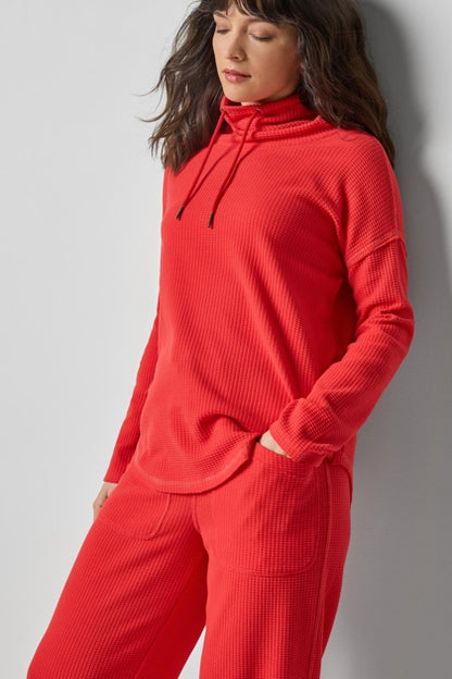 Rounded Hem Mock Neck Top in fiesta by Lilla P