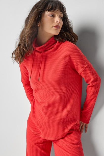 Rounded Hem Mock Neck Top in fiesta by Lilla P