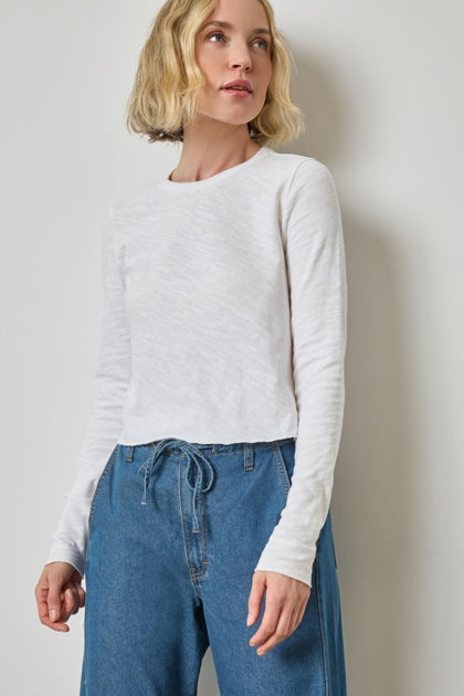 Long Sleeve Cropped Tee in white by Lilla P