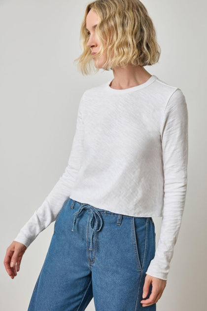 Long Sleeve Cropped Tee in white by Lilla P
