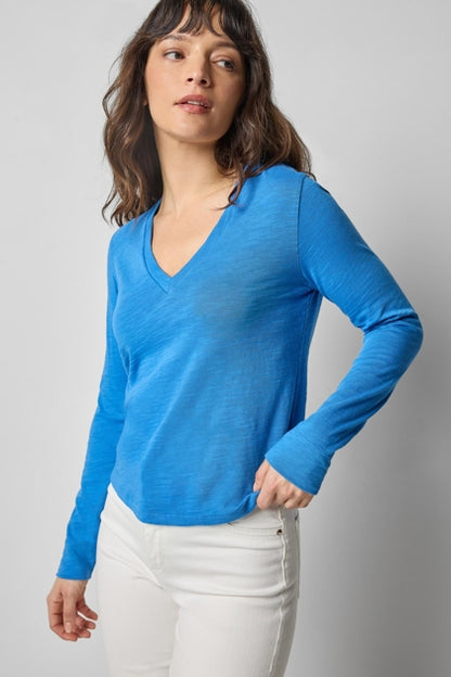 Long Sleeve Self Trim V-Neck in lapis by Lilla P