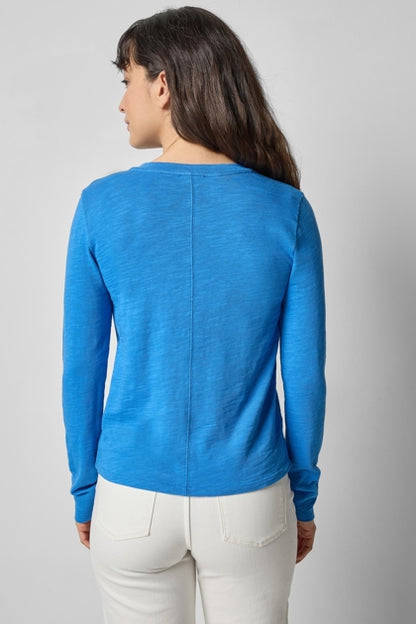 Long Sleeve Self Trim V-Neck in lapis by Lilla P
