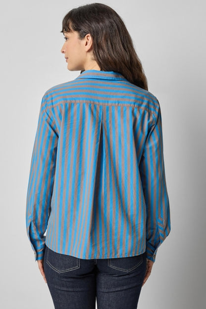 Striped Button Down Shirt in cocoa/lapis by Lilla P