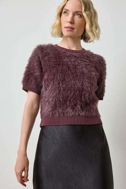 Short Sleeve Brushed Crewneck in raisin by Lilla P