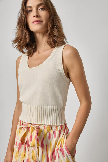 Cropped Scoop Tank Sweater in off white by Lilla P