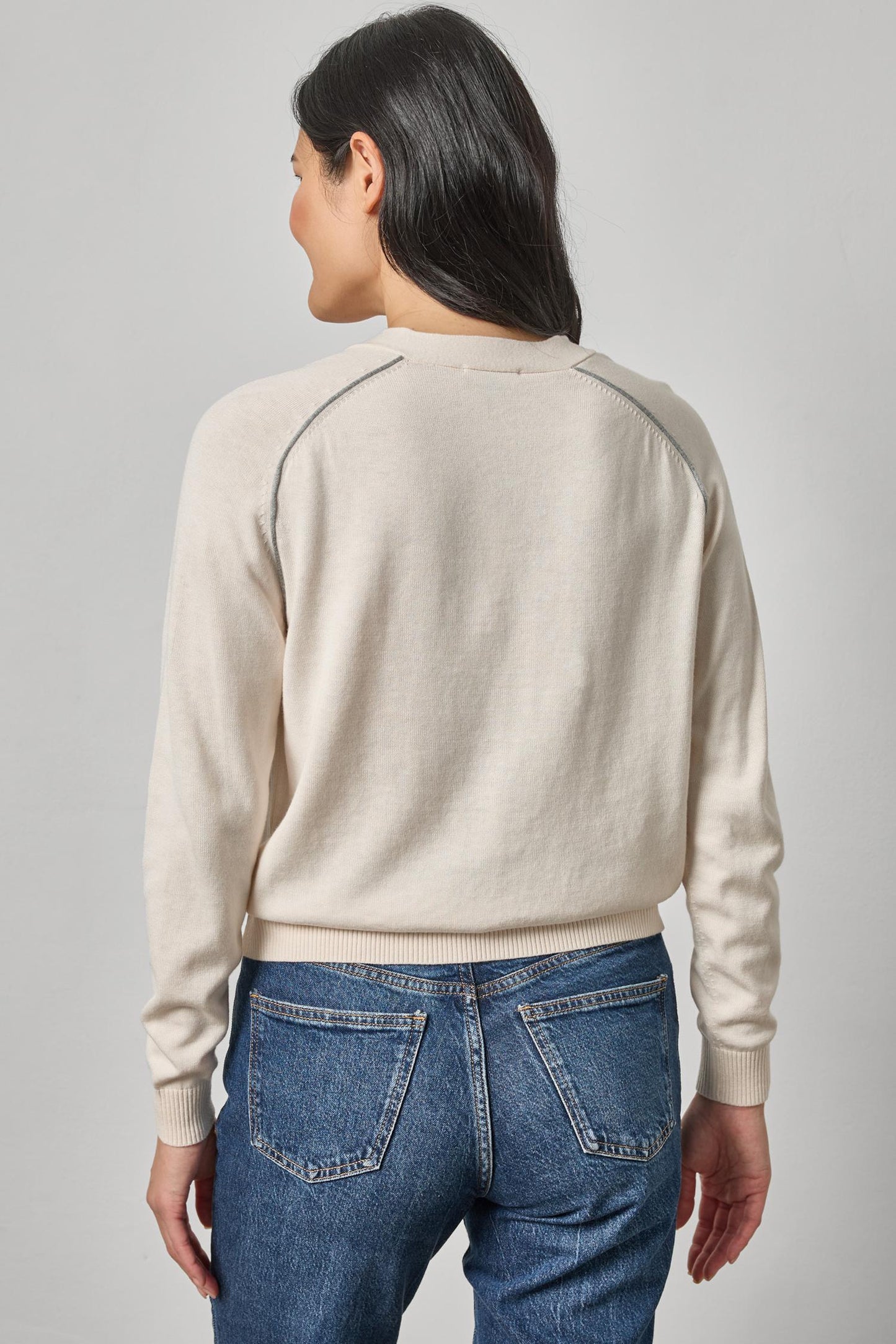 Saddle Sleeve V-Neck Cardigan in pearl by Lilla P