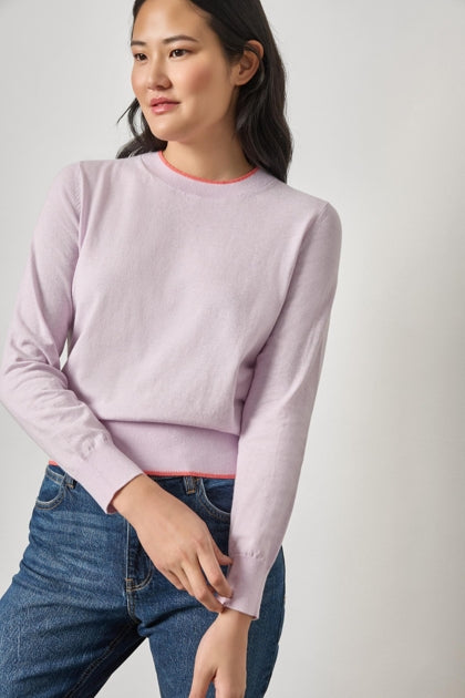 Picot Edge Crewneck Sweater in wisteria by Lilla P