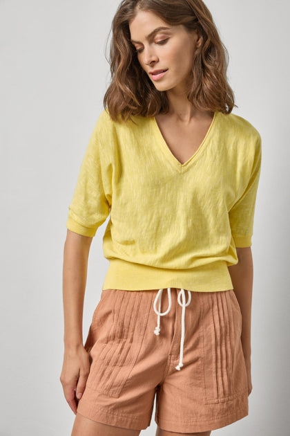 Dolman V-Neck Sweater in lemon by Lilla P