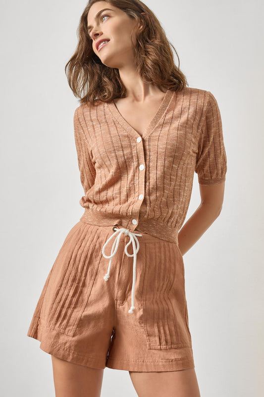 Open Stitch V-Neck Cardigan in coppertone by Lilla P