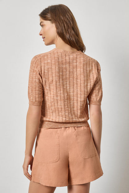 Open Stitch V-Neck Cardigan in coppertone by Lilla P