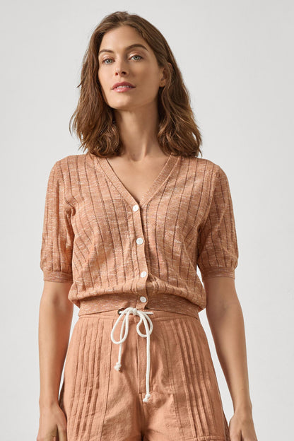 Open Stitch V-Neck Cardigan in coppertone by Lilla P