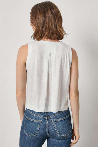 Pleat Back Split Neck Tank in white by Lilla P