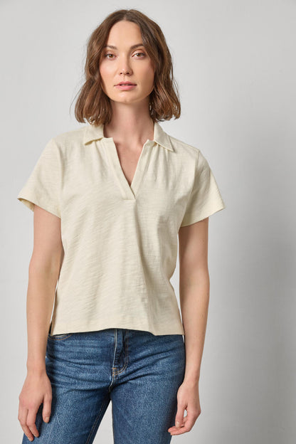 Vintage Short Sleeve Polo in oyster by Lilla P
