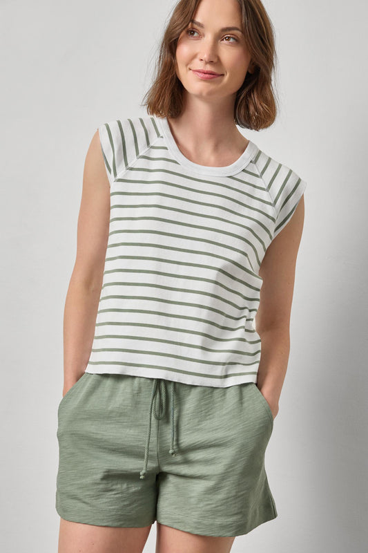 Rib Stripe Tee in sage stripe by Lilla P