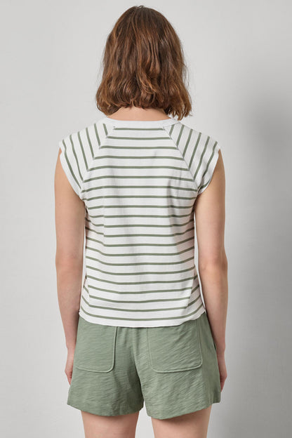 Rib Stripe Tee in sage stripe by Lilla P