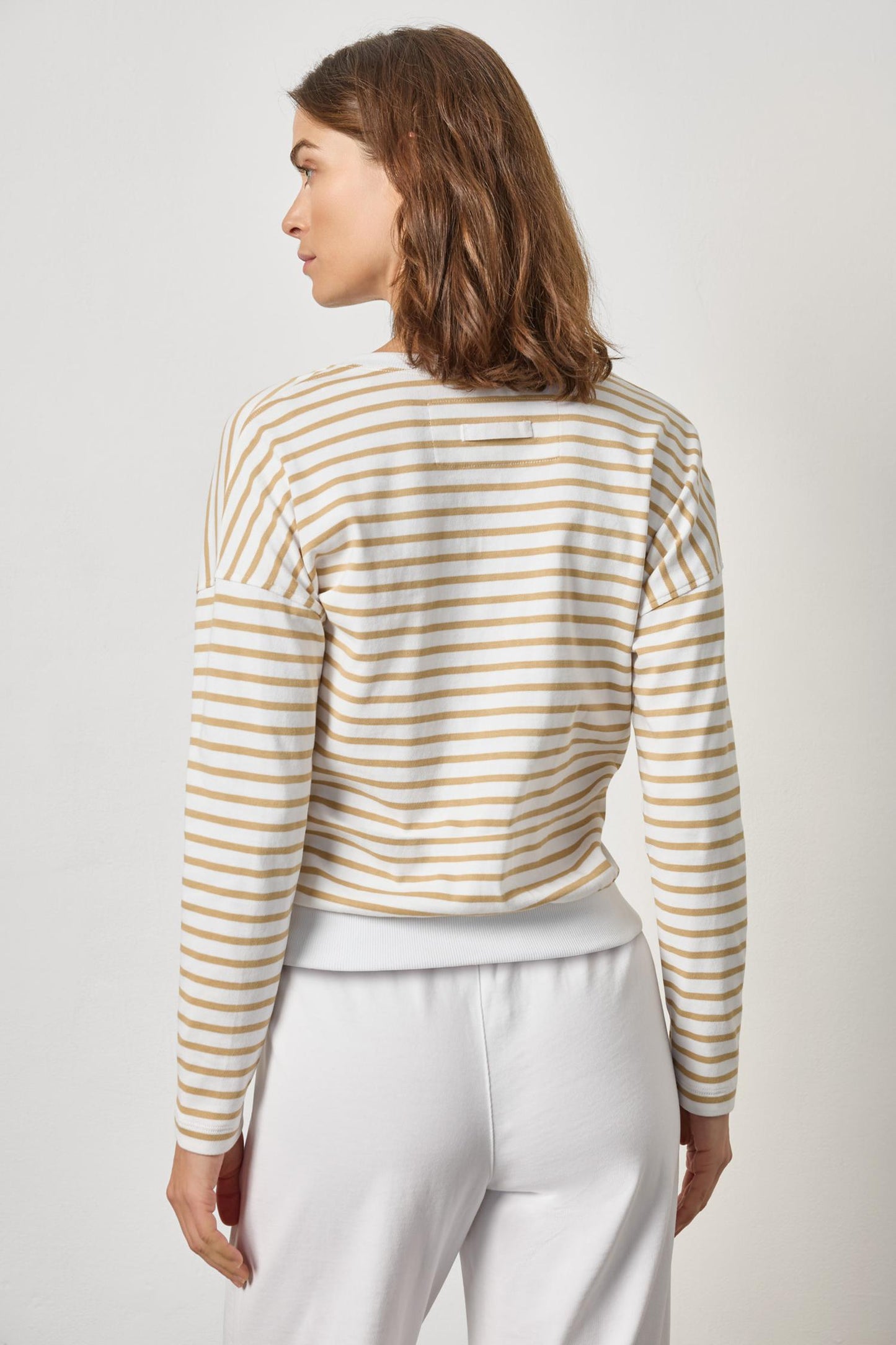 Rib Trim Cardigan in burlap stripe by Lilla P