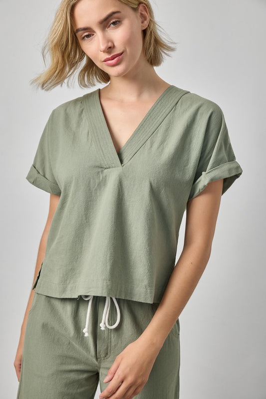 Boxy Popover Dolman Top in sage by Lilla P