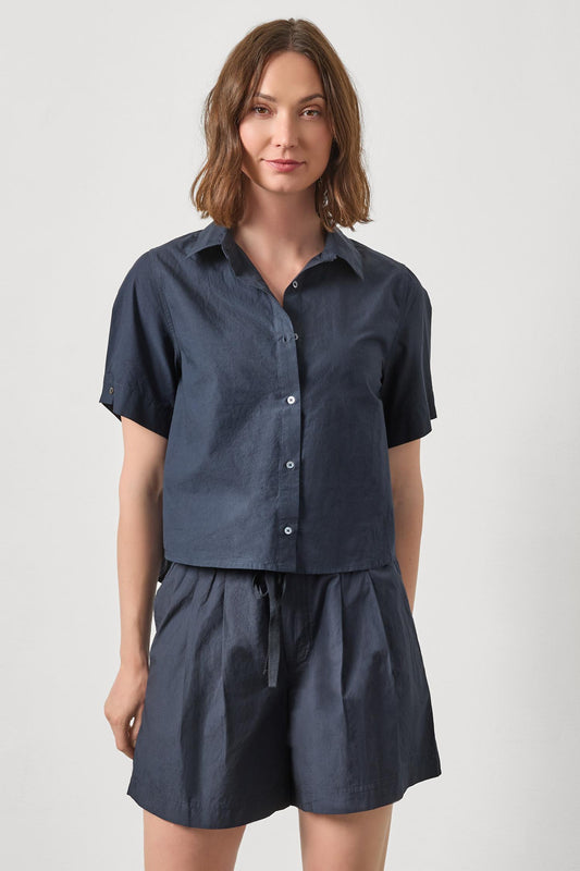 Folded Sleeve Button Down in navy by Lilla P