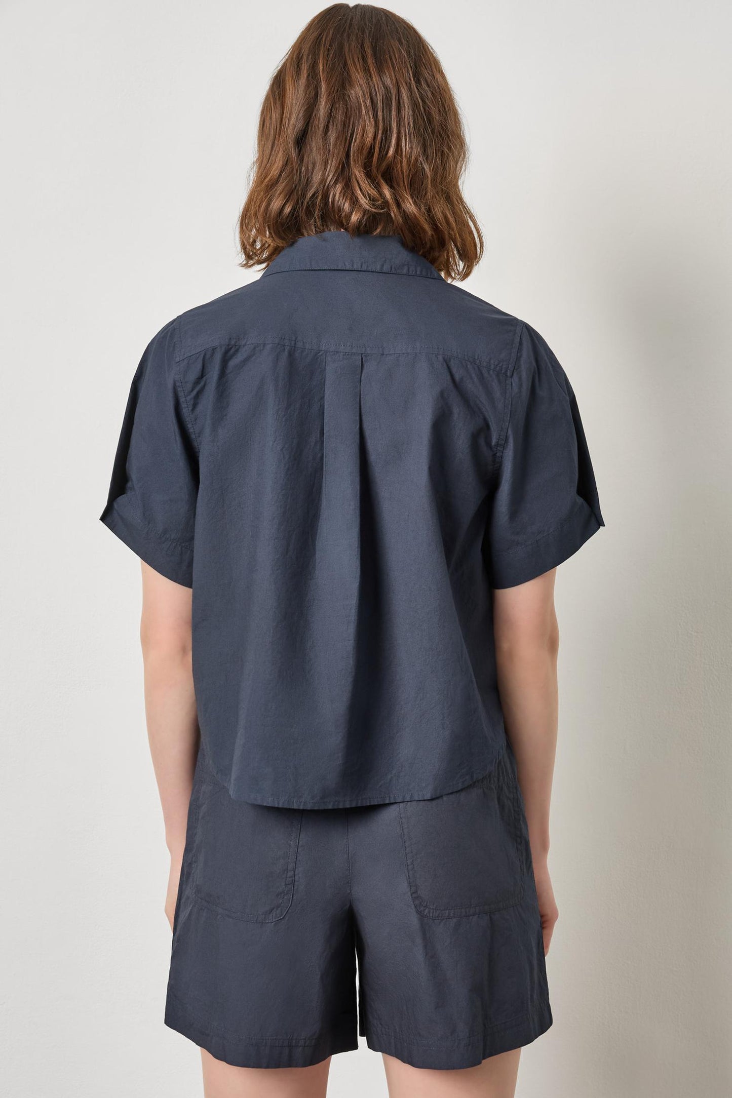 Folded Sleeve Button Down in navy by Lilla P