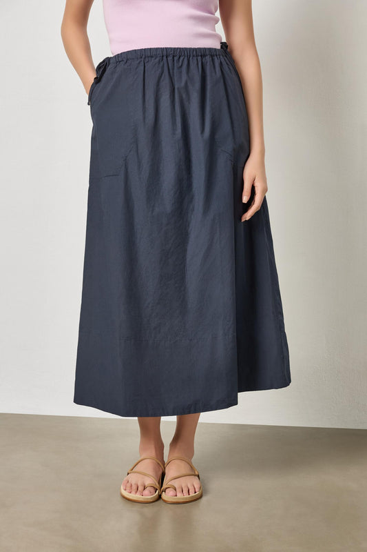 Poplin A-line Maxi Skirt in navy by Lilla P