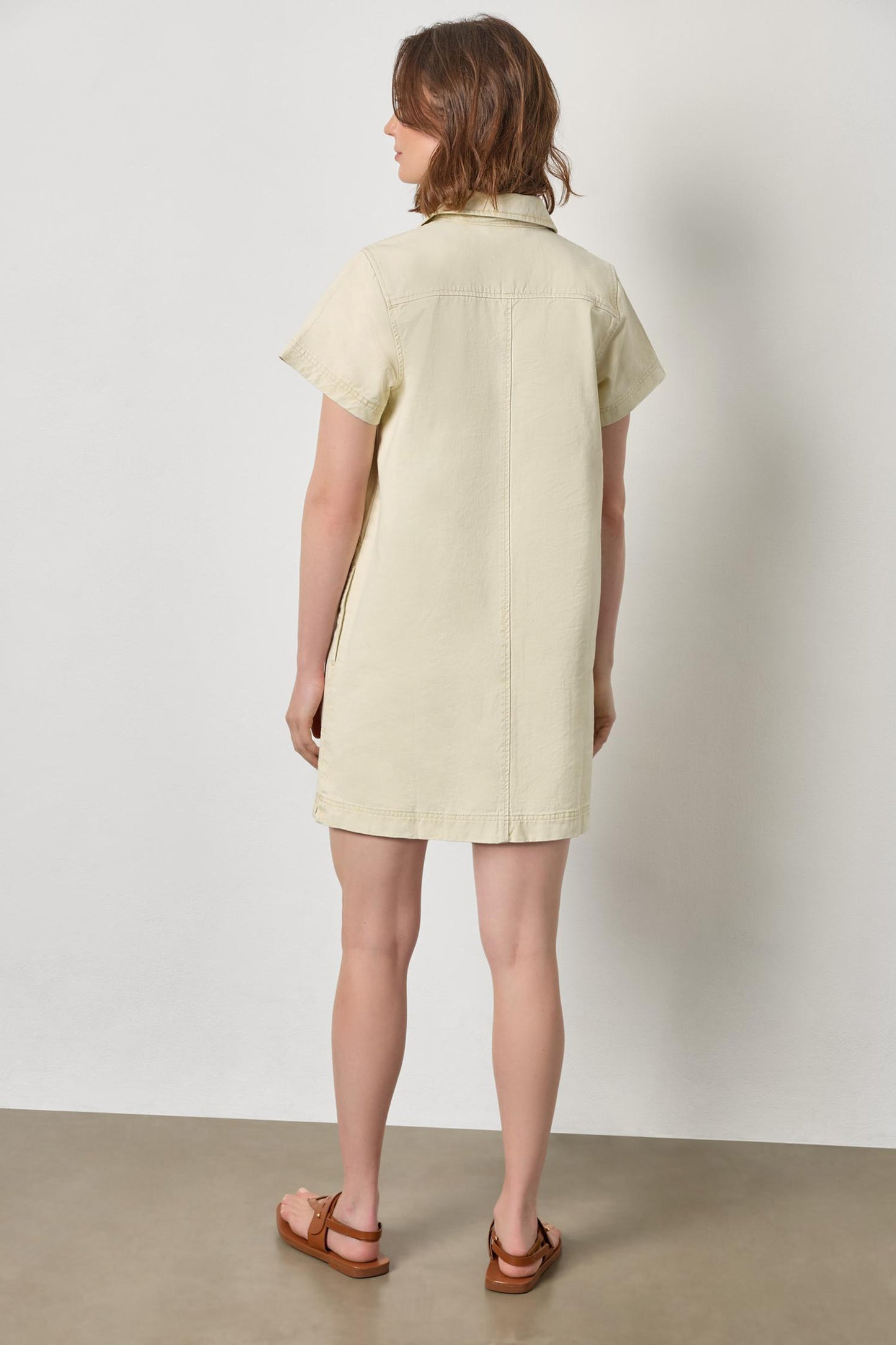 Twill Split Neck Collared Dress in parchment by Lilla P