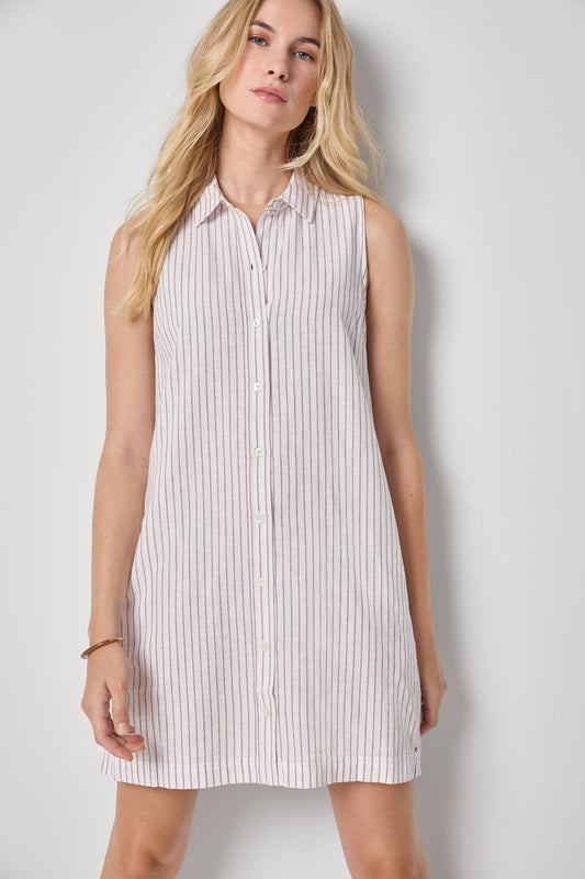 Striped Button Down Dress in bark stripe by Lilla P