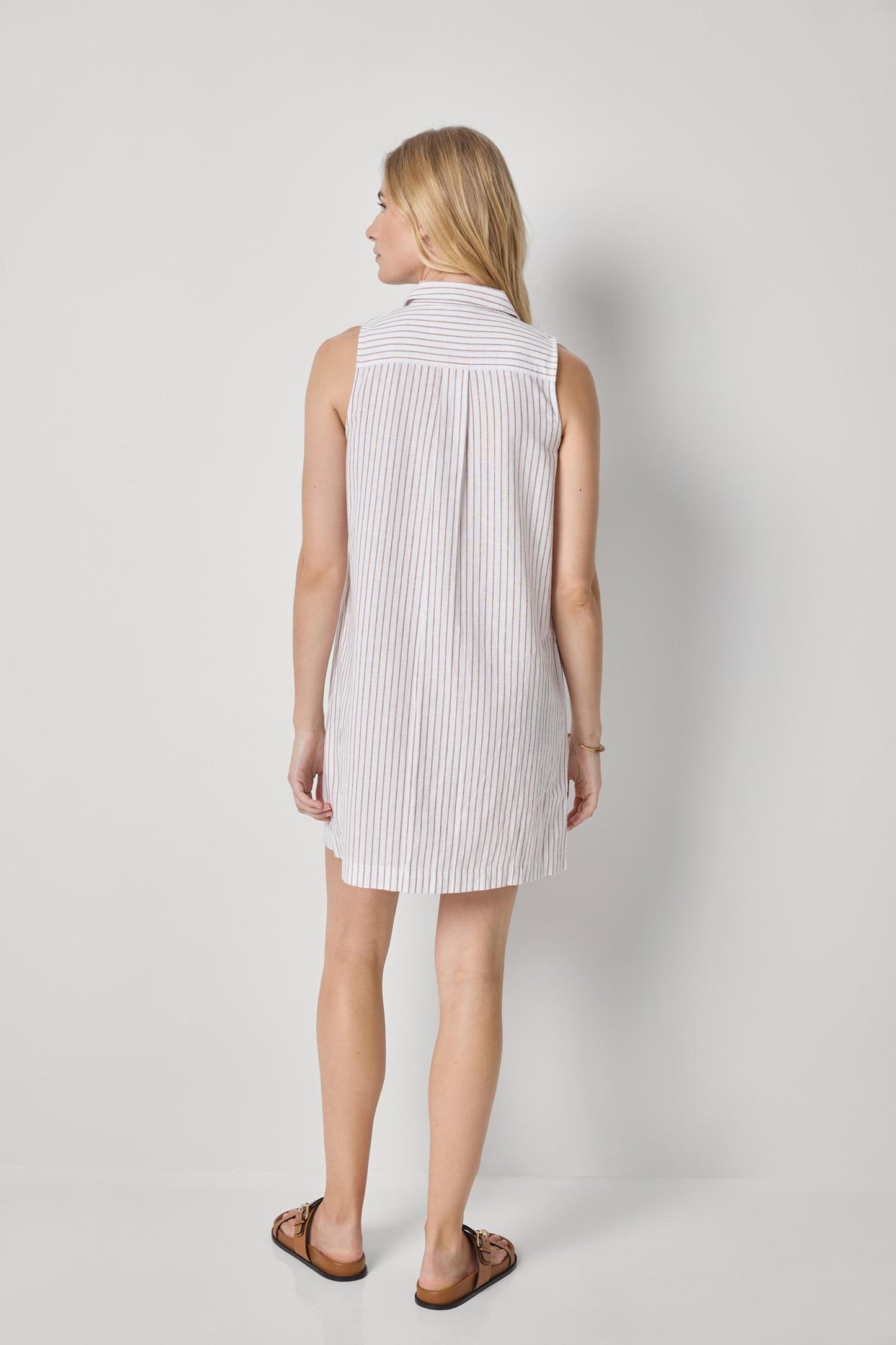 Striped Button Down Dress in bark stripe by Lilla P