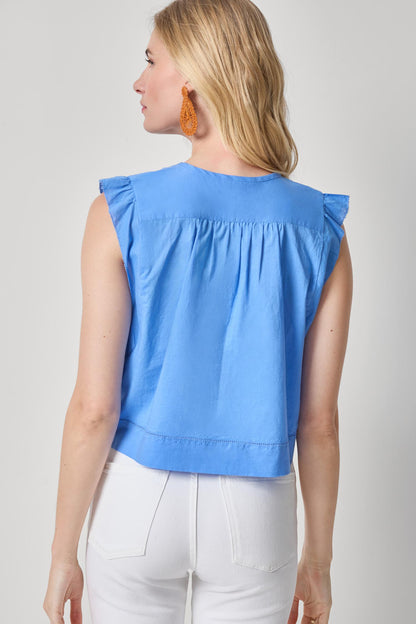Smocked Shoulder V-Neck Top in ultramarine by Lilla P