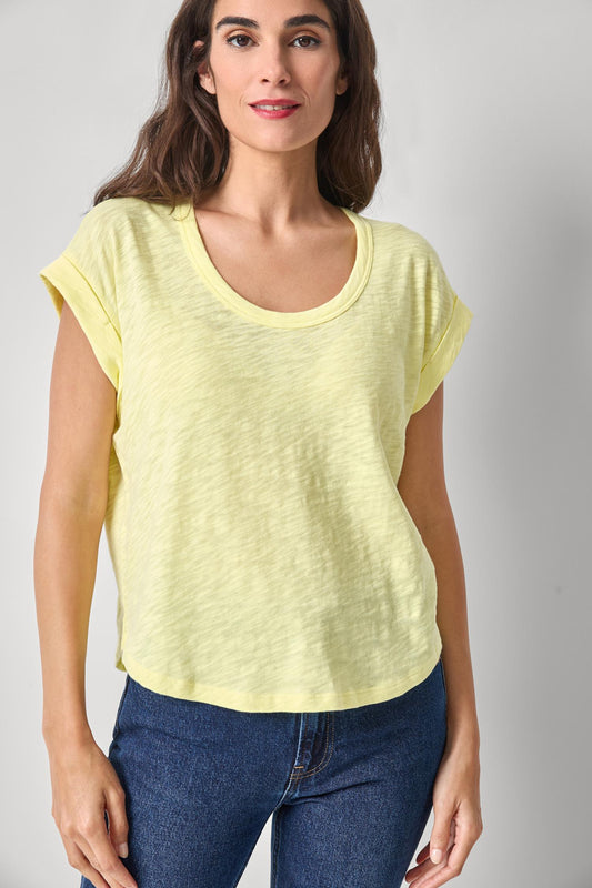 Cuff Sleeve Boxy Top in buttercup by Lilla P