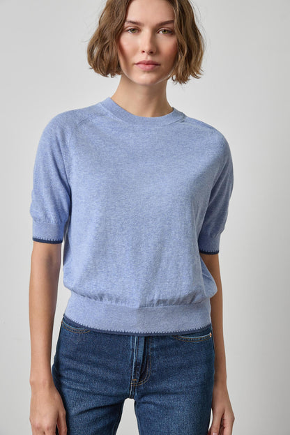 Crewneck Saddle Sleeve Sweater in lake by Lilla P