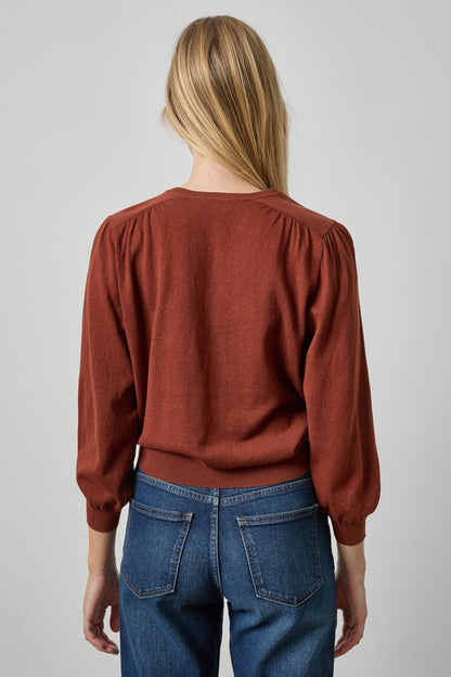 V-Neck Blouson Sweater in maplewood by Lilla P