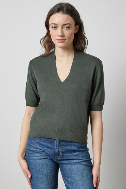 V-Neck Elbow Sleeve Sweater in balsam by Lilla P