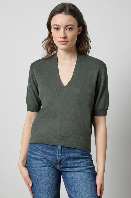 V-Neck Elbow Sleeve Sweater in balsam by Lilla P