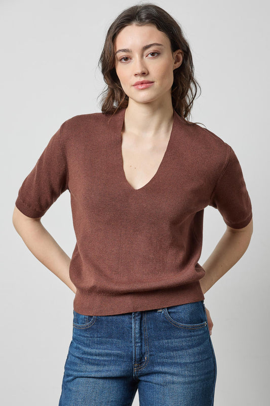 V-Neck Elbow Sleeve Sweater in java by Lilla P